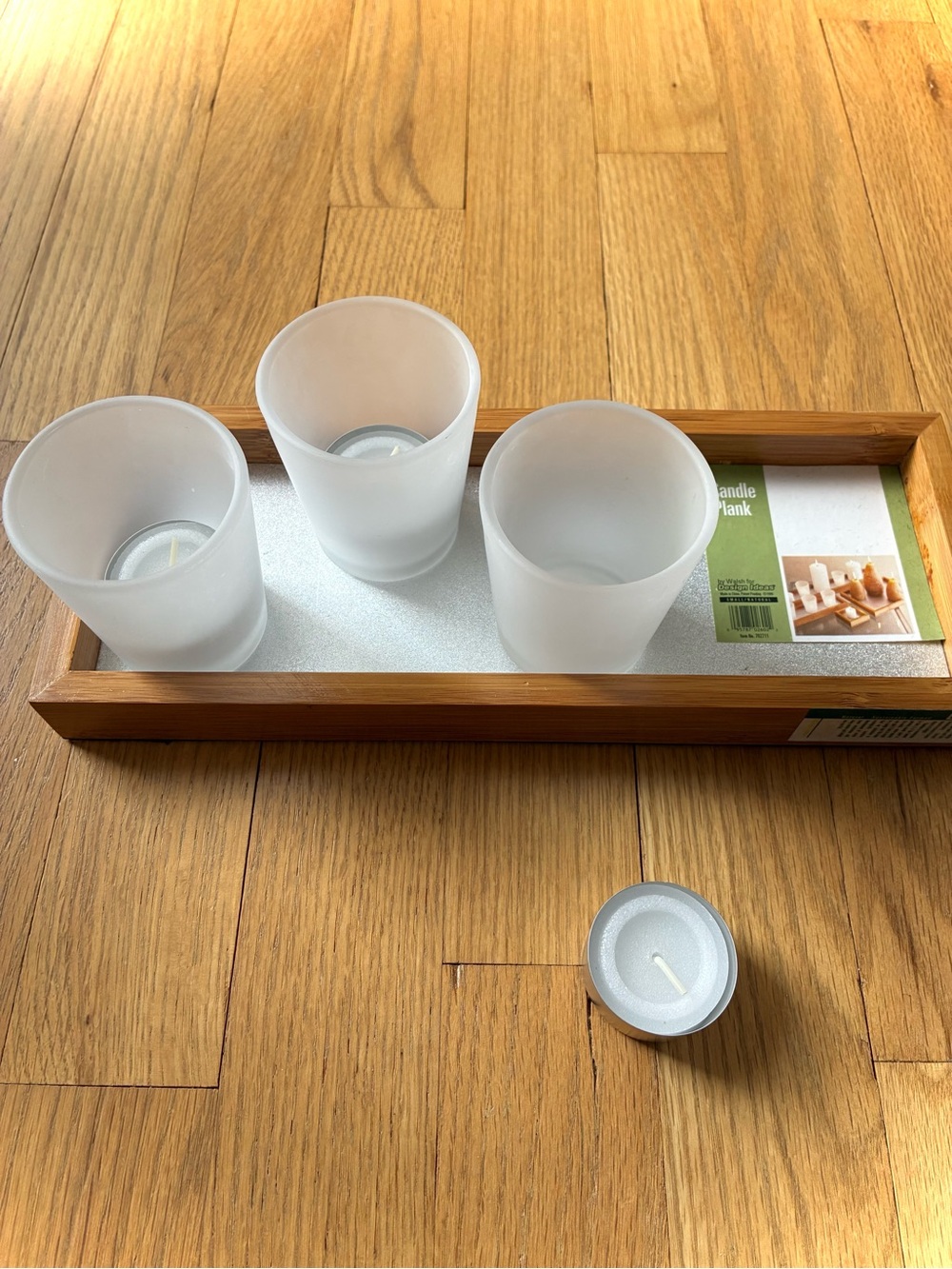 NWT Vintage 90s Candle Plank Set: tray w/3 votive holders/3 tea lights